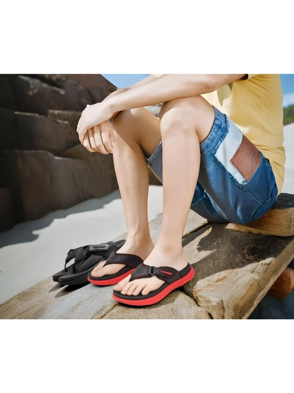 Men Red Black Adjustable Thick Athletic Cushion Orthotic Flip Flops Sandal Shoes